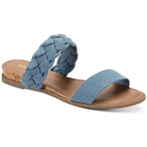 NWT Sun + Stone Easten Double Band Braided Blue Denim Slide Sandals NEW Size 8W